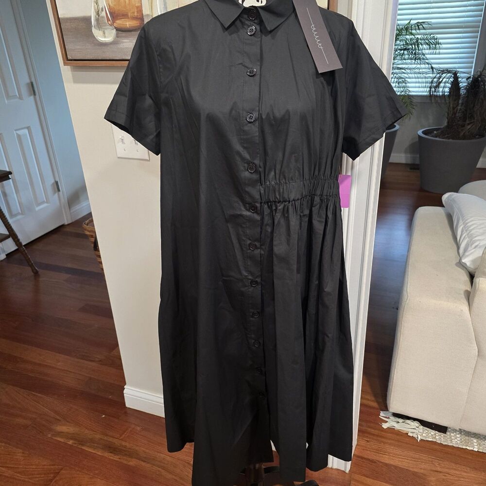 Amma Side Scrunch Asymmetrical Black Dress Size 2 Lagenlook Y2K NWT 100% Cotton